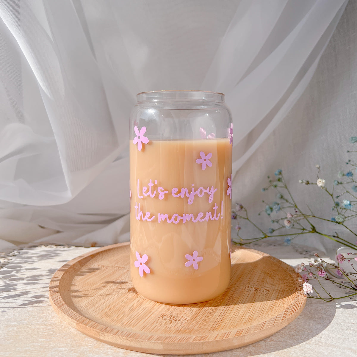 Let's have a good day!” Glass Cup in Light Pink – VIVIAN VALORA