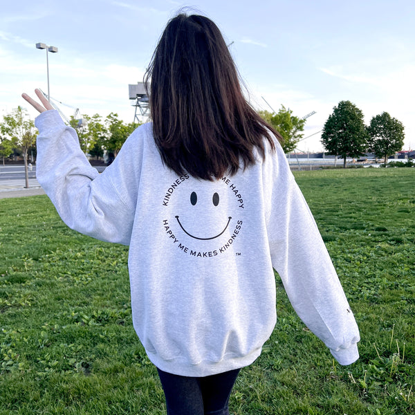 "Kindness Makes Me Happy" Crewneck Sweatshirt In Heather Grey
